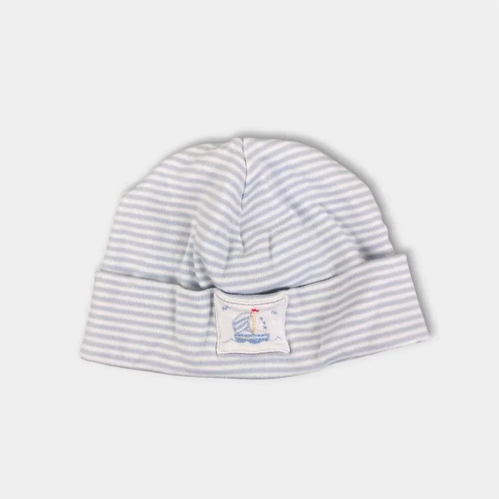 Kissy Kissy Blue and White Striped Sailboat Hat Small 0-6 Months